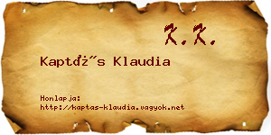 Kaptás Klaudia névjegykártya